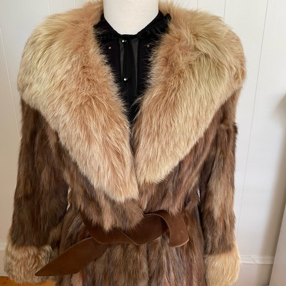 Vintage Mink Jacket Coat with Suede Tie Front Brown with Blond Collar & Cuffs - Picture 14 of 14